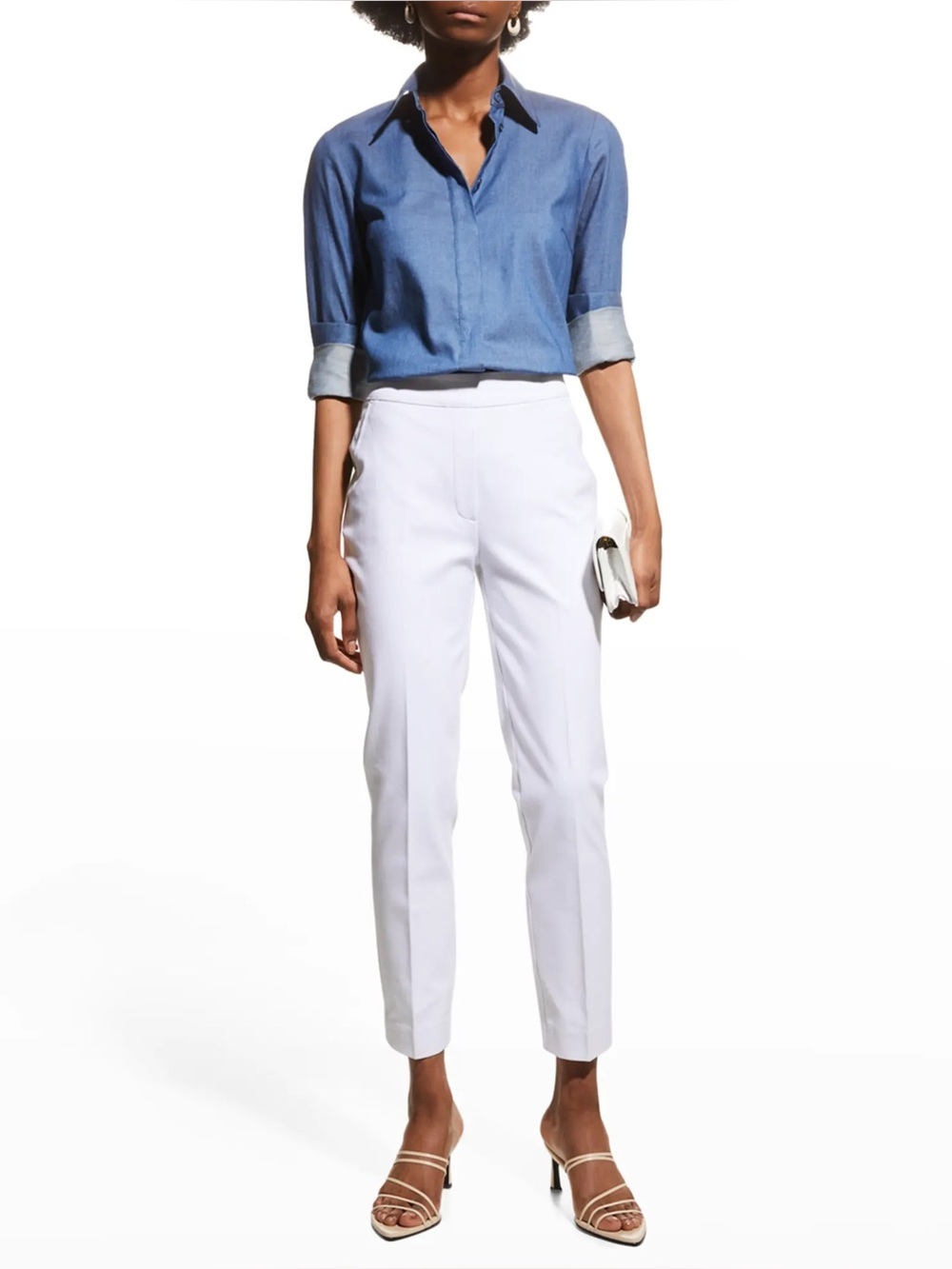 Spanx On-The-Go Ankle Slim Straight Pants Classic White with Silver Lining XS